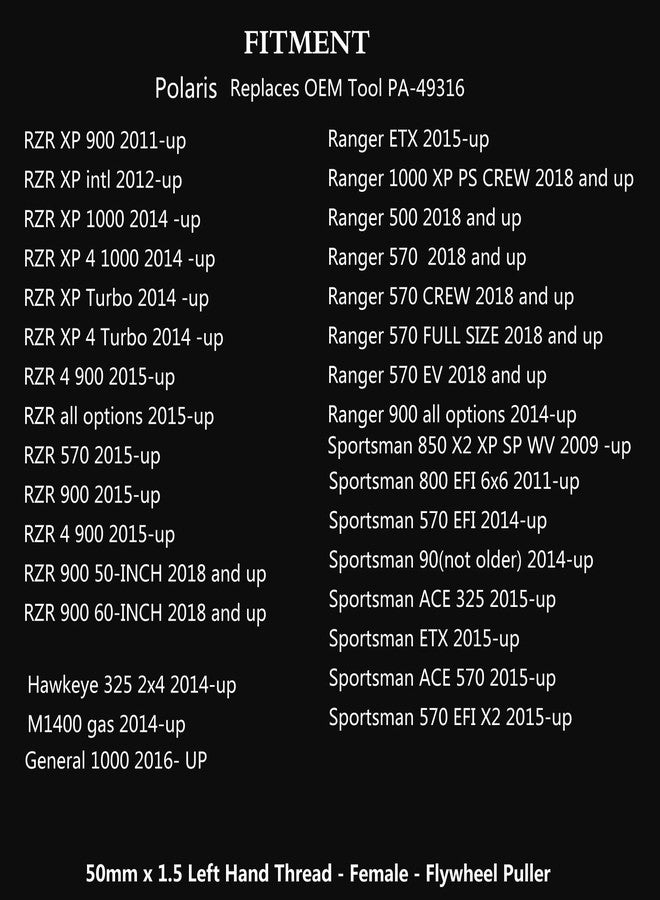 Moker Flywheel Puller for Polaris RZR/Ranger/Sportsman/General/Hawkeye/ACE 1000 900 850 800 570 500 325 XP 4 XC LE EFI EPS 50mm, Replaces OEM Tool PA-49316 - Image 2